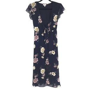 Small Love, Fire Cut-Out Tie Front Midi Floral Dress